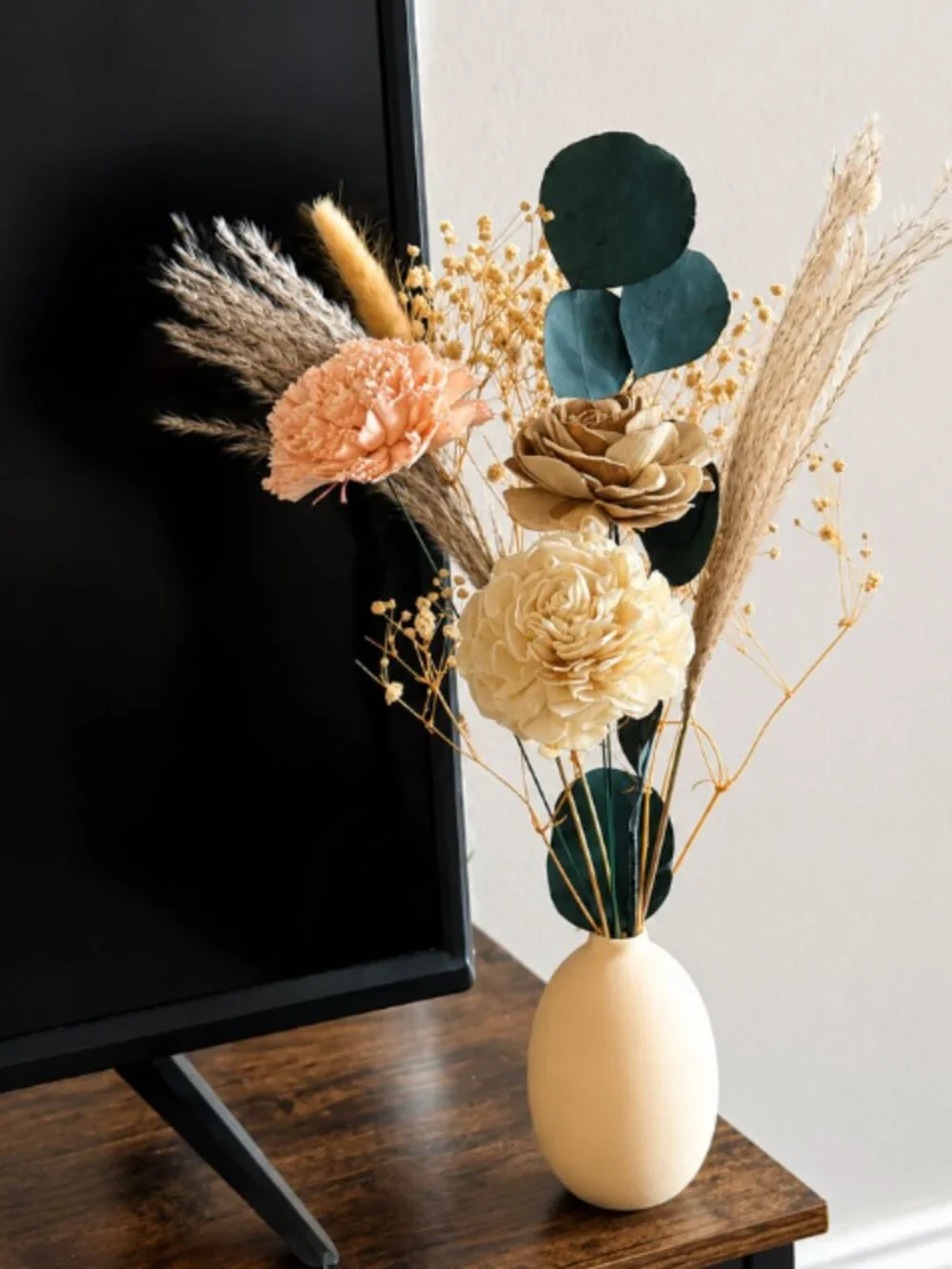 Sola Wood Dry Flower Arrangement Ceramic Vase Boho Rustic Home Decor Centerpiece
